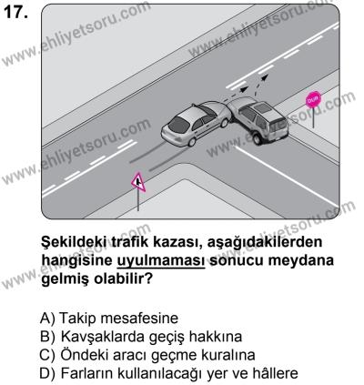 27 Ağustos 2016 Tarihli Sürücü Adayları Sınavı L Kitapçığı 1. Oturum 17. Soru