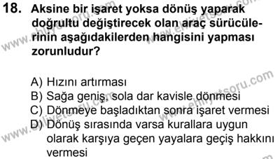27 Ağustos 2016 Tarihli Sürücü Adayları Sınavı L Kitapçığı 1. Oturum 18. Soru