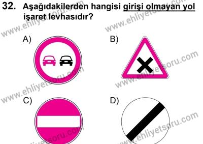 27 Ağustos 2016 Tarihli Sürücü Adayları Sınavı L Kitapçığı 1. Oturum 32. Soru