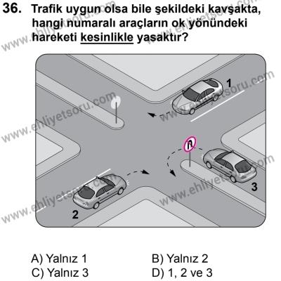 27 Ağustos 2016 Tarihli Sürücü Adayları Sınavı L Kitapçığı 1. Oturum 36. Soru
