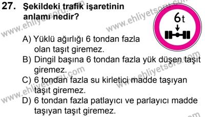 27 Ağustos 2016 Tarihli Sürücü Adayları Sınavı L Kitapçığı 2Oturumu 27. Soru