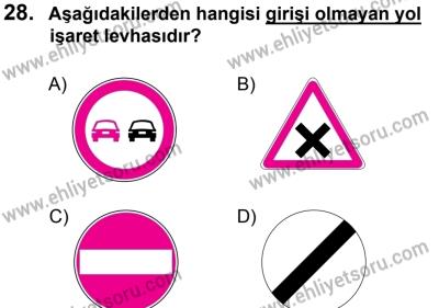 27 Ağustos 2016 Tarihli Sürücü Adayları Sınavı L Kitapçığı 2Oturumu 28. Soru