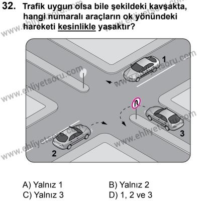 27 Ağustos 2016 Tarihli Sürücü Adayları Sınavı L Kitapçığı 2Oturumu 32. Soru