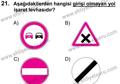 27 Ağustos 2016 Tarihli Sürücü Adayları Sınavı M Kitapçığı 1. Oturum 21. Soru