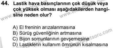 27 Ağustos 2016 Tarihli Sürücü Adayları Sınavı M Kitapçığı 1. Oturum 44. Soru
