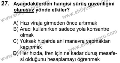 27 Ağustos 2016 Tarihli Sürücü Adayları Sınavı M Kitapçığı 2. Oturum 27. Soru