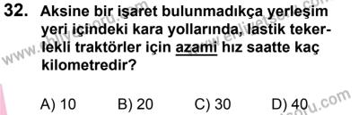 27 Ağustos 2016 Tarihli Sürücü Adayları Sınavı M Kitapçığı 2. Oturum 32. Soru