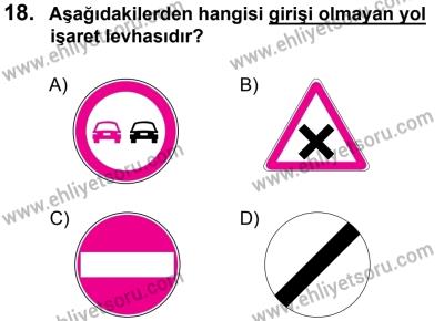 27 Ağustos 2016 Tarihli Sürücü Adayları Sınavı N Kitapçığı 1. Oturum 18. Soru