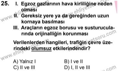 27 Ağustos 2016 Tarihli Sürücü Adayları Sınavı N Kitapçığı 2. Oturum 25. Soru