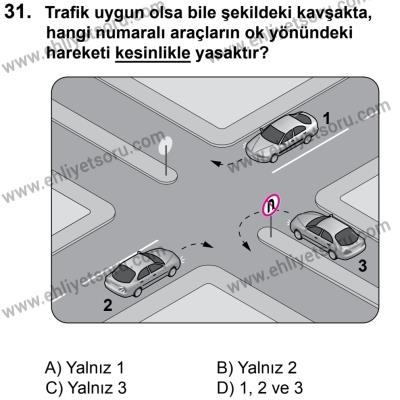 27 Ağustos 2016 Tarihli Sürücü Adayları Sınavı N Kitapçığı 2. Oturum 31. Soru