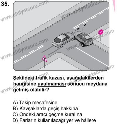 27 Ağustos 2016 Tarihli Sürücü Adayları Sınavı N Kitapçığı 2. Oturum 35. Soru