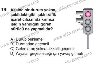 27 Haziran 2015 Tarihli Sürücü Adayları Sınavı K Kitapçığı 19. Soru