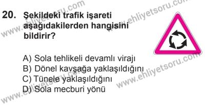 27 Haziran 2015 Tarihli Sürücü Adayları Sınavı K Kitapçığı 20. Soru