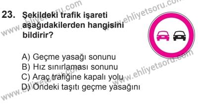 27 Haziran 2015 Tarihli Sürücü Adayları Sınavı K Kitapçığı 23. Soru