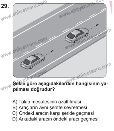 27 Haziran 2015 Tarihli Sürücü Adayları Sınavı K Kitapçığı 29. Soru