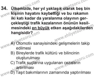 27 Haziran 2015 Tarihli Sürücü Adayları Sınavı K Kitapçığı 34. Soru