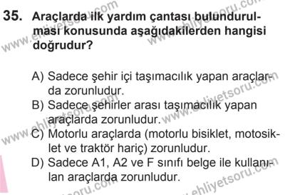 27 Haziran 2015 Tarihli Sürücü Adayları Sınavı K Kitapçığı 35. Soru