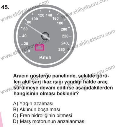 27 Haziran 2015 Tarihli Sürücü Adayları Sınavı K Kitapçığı 45. Soru