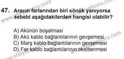 27 Haziran 2015 Tarihli Sürücü Adayları Sınavı K Kitapçığı 47. Soru