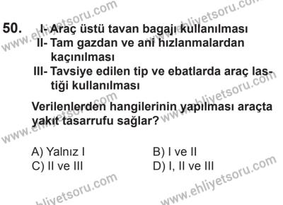 27 Haziran 2015 Tarihli Sürücü Adayları Sınavı K Kitapçığı 50. Soru