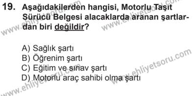 27 Haziran 2015 Tarihli Sürücü Adayları Sınavı L Kitapçığı 19. Soru