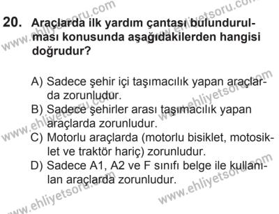 27 Haziran 2015 Tarihli Sürücü Adayları Sınavı L Kitapçığı 20. Soru