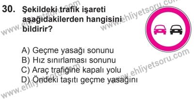 27 Haziran 2015 Tarihli Sürücü Adayları Sınavı L Kitapçığı 30. Soru