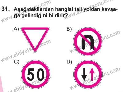 27 Haziran 2015 Tarihli Sürücü Adayları Sınavı L Kitapçığı 31. Soru