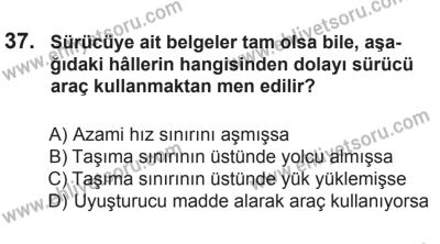 27 Haziran 2015 Tarihli Sürücü Adayları Sınavı L Kitapçığı 37. Soru