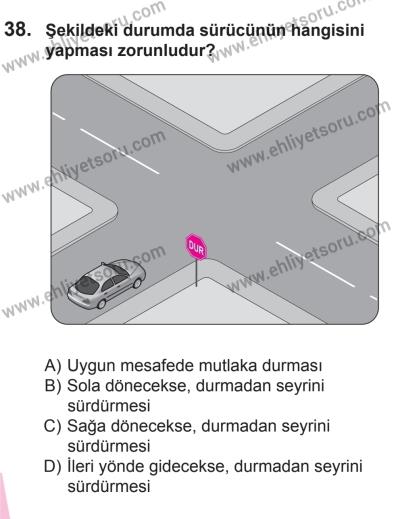 27 Haziran 2015 Tarihli Sürücü Adayları Sınavı L Kitapçığı 38. Soru