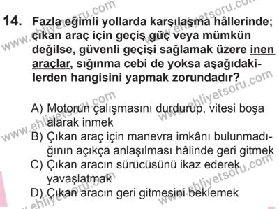 27 Haziran 2015 Tarihli Sürücü Adayları Sınavı M Kitapçığı 14. Soru