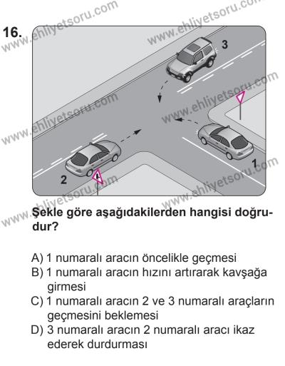 27 Haziran 2015 Tarihli Sürücü Adayları Sınavı M Kitapçığı 16. Soru
