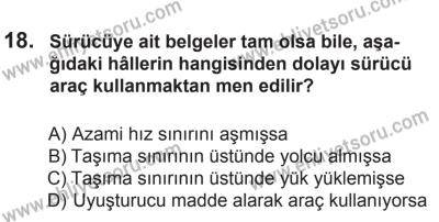 27 Haziran 2015 Tarihli Sürücü Adayları Sınavı M Kitapçığı 18. Soru