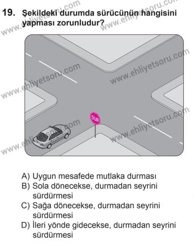 27 Haziran 2015 Tarihli Sürücü Adayları Sınavı M Kitapçığı 19. Soru