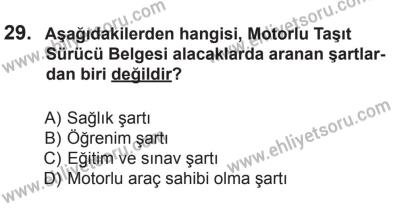 27 Haziran 2015 Tarihli Sürücü Adayları Sınavı M Kitapçığı 29. Soru