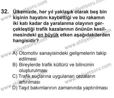 27 Haziran 2015 Tarihli Sürücü Adayları Sınavı M Kitapçığı 32. Soru