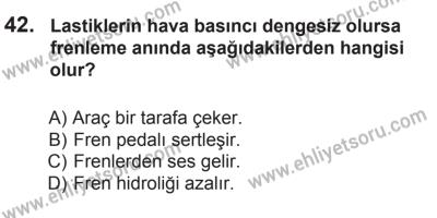 27 Haziran 2015 Tarihli Sürücü Adayları Sınavı M Kitapçığı 42. Soru