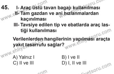 27 Haziran 2015 Tarihli Sürücü Adayları Sınavı M Kitapçığı 45. Soru