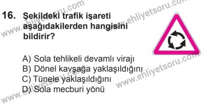 27 Haziran 2015 Tarihli Sürücü Adayları Sınavı N Kitapçığı 16. Soru