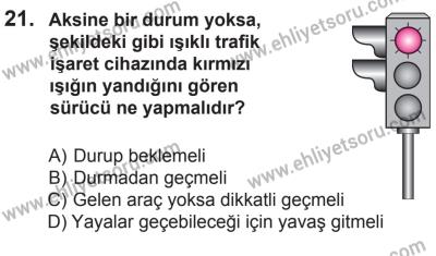 27 Haziran 2015 Tarihli Sürücü Adayları Sınavı N Kitapçığı 21. Soru