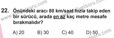 27 Haziran 2015 Tarihli Sürücü Adayları Sınavı N Kitapçığı 22. Soru