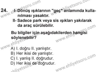 27 Haziran 2015 Tarihli Sürücü Adayları Sınavı N Kitapçığı 24. Soru