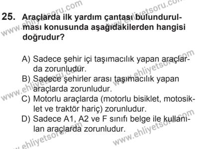 27 Haziran 2015 Tarihli Sürücü Adayları Sınavı N Kitapçığı 25. Soru