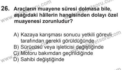 27 Haziran 2015 Tarihli Sürücü Adayları Sınavı N Kitapçığı 26. Soru