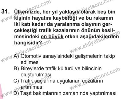 27 Haziran 2015 Tarihli Sürücü Adayları Sınavı N Kitapçığı 31. Soru