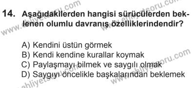 29 Ağustos 2015 Tarihli Sürücü Adayları Sınavı K Kitapçığı 14. Soru