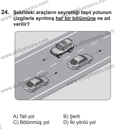 29 Ağustos 2015 Tarihli Sürücü Adayları Sınavı K Kitapçığı 24. Soru