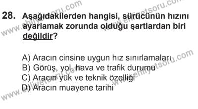 29 Ağustos 2015 Tarihli Sürücü Adayları Sınavı K Kitapçığı 28. Soru