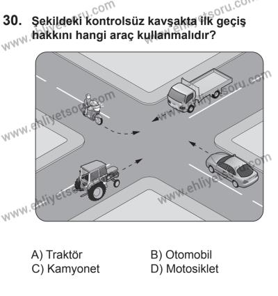 29 Ağustos 2015 Tarihli Sürücü Adayları Sınavı K Kitapçığı 30. Soru