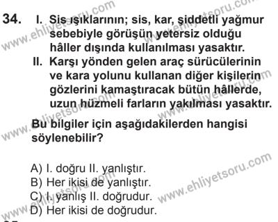 29 Ağustos 2015 Tarihli Sürücü Adayları Sınavı K Kitapçığı 34. Soru